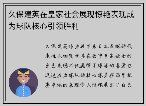 久保建英在皇家社会展现惊艳表现成为球队核心引领胜利 久保建英在皇家社会展现惊艳表现成为球队核心引领胜利